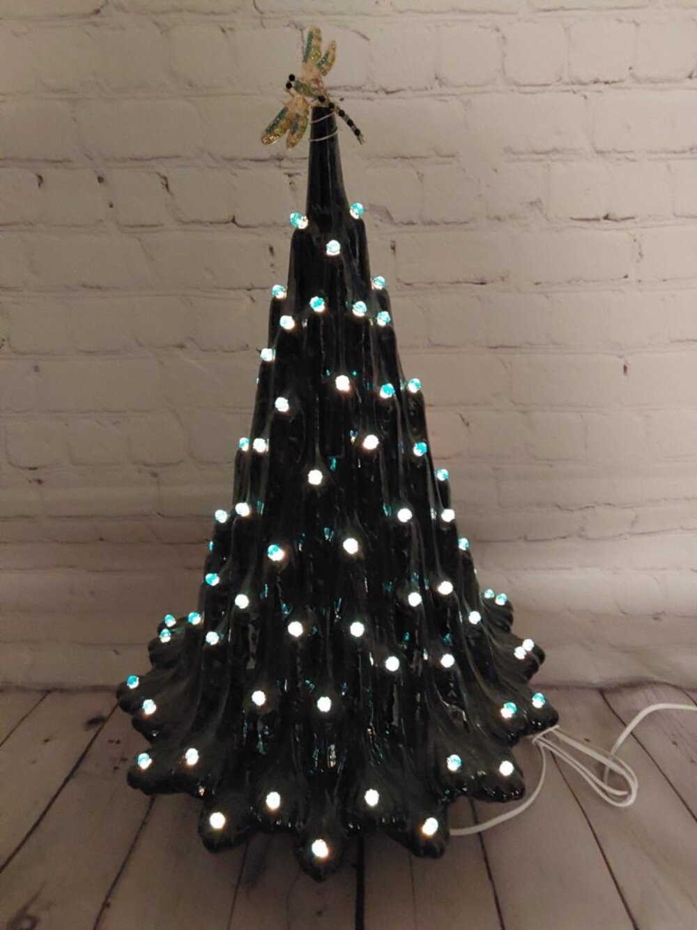 Ceramic Christmas Lava Tree - Black With Teal/Aqua Swirls- Unique Bulbs